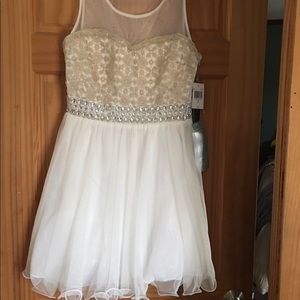 white and gold short dress